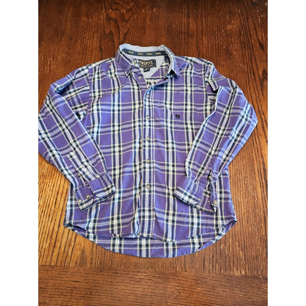 Wrangler 20X Youth LG  Purple Plaid Western Button Down Embroidered Oxford (A343